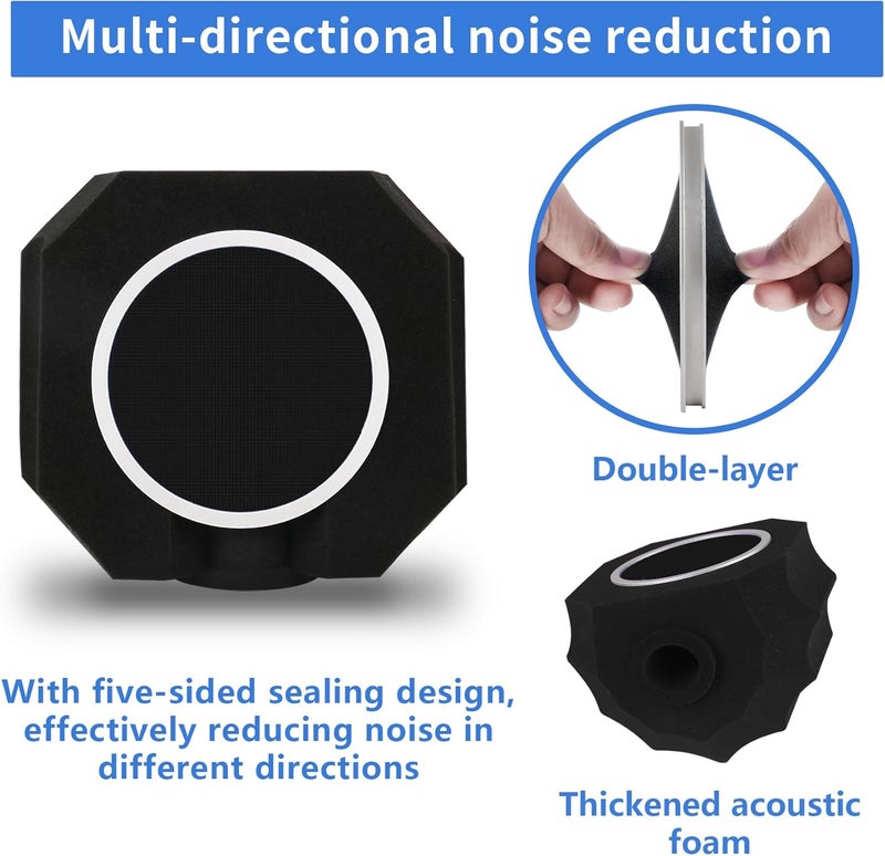 ktondic Professional Mic Isolation Shield with Pop Filter, Microphone Sound Isolation Ball, Sound-Absorbing Foam to Reduce Noise and Reflection for Recording, Singing, Podcasts, Live Stream - Image 2